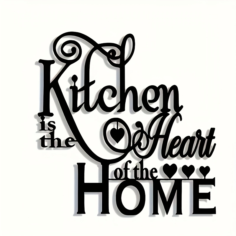 Kitchen Appliances Vintage - งานศิลปะติดผนังโลหะสไตล์เรโทร “ครัวคือหัวใจของบ้าน” - ตัวอักษรแบบคursive พร้อมดีไซน์รูปหัวใจ ตกแต่งครัวแบบถอดออกและนำกลับมาใช้ใหม่ได้