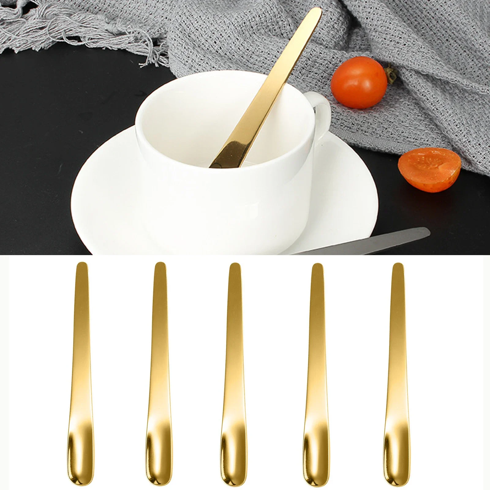Kitchen Appliances Commercial - 5ชิ้นช้อนกาแฟช้อนแบนสแตนเลสสำหรับขนมช้อนตักกาแฟขนาดเล็กเครื่องผสมกวนบาร์เครื่องใช้สำหรับโต๊ะอาหารที่ใช้ในครัว